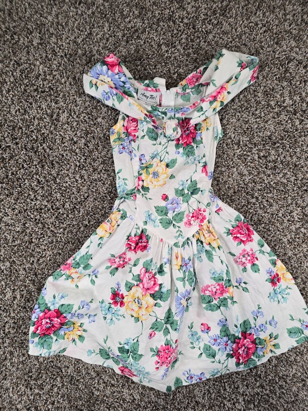 Vtg 1990s Amy Byer Too Girl Sz 10 Drop Waist Floral Dress Cottagecore White Pink